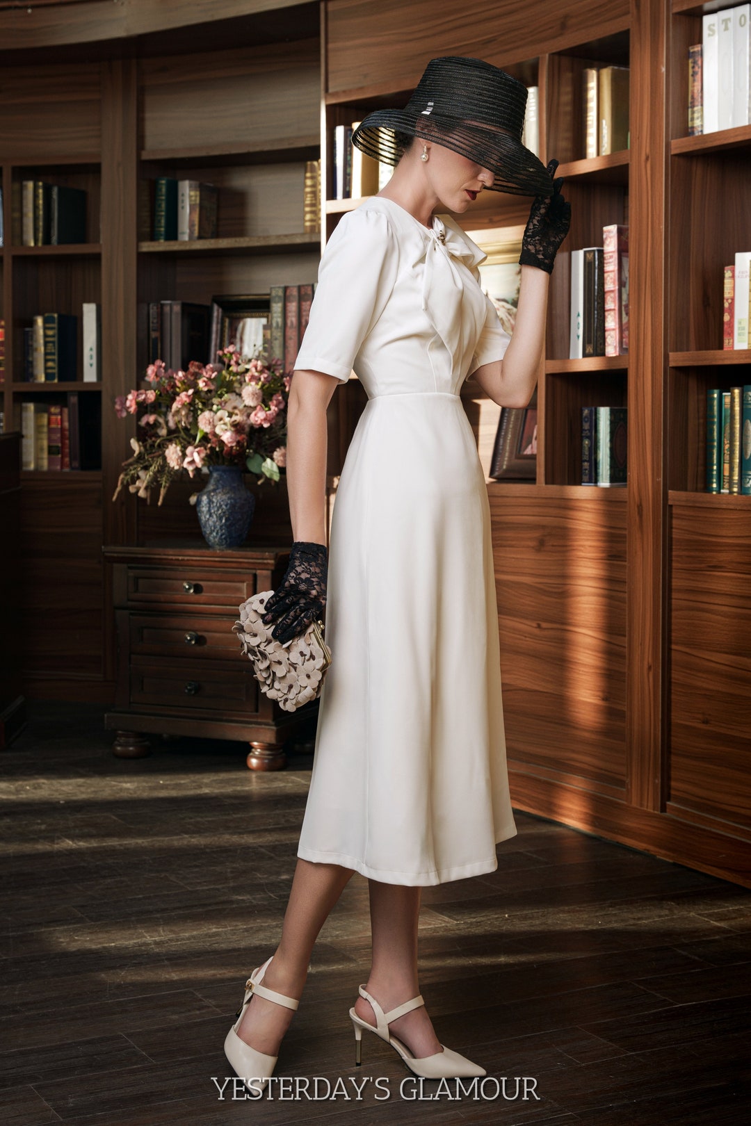 Abela Bow Neck Midi Dress | A Line Retro Outfit | Elegant Occasion Wear Abela Bow Neck Midi Dress | A Line Retro Outfit | Elegant Occasion Wear