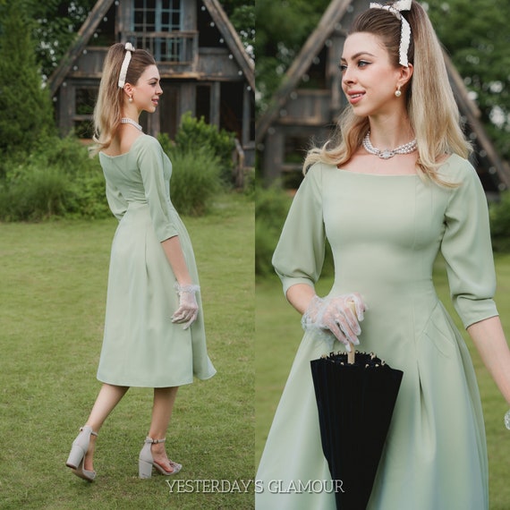 lime green swing dress Light Green Linen Shirt Dress - Midi Fit & Flare Pockets main image 0
