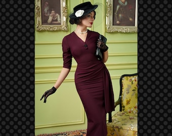 Retro Joan Tie Waist Dress | 1950s Vintage Pencil Dress | Old Hollywood Glamour | Classic Style
