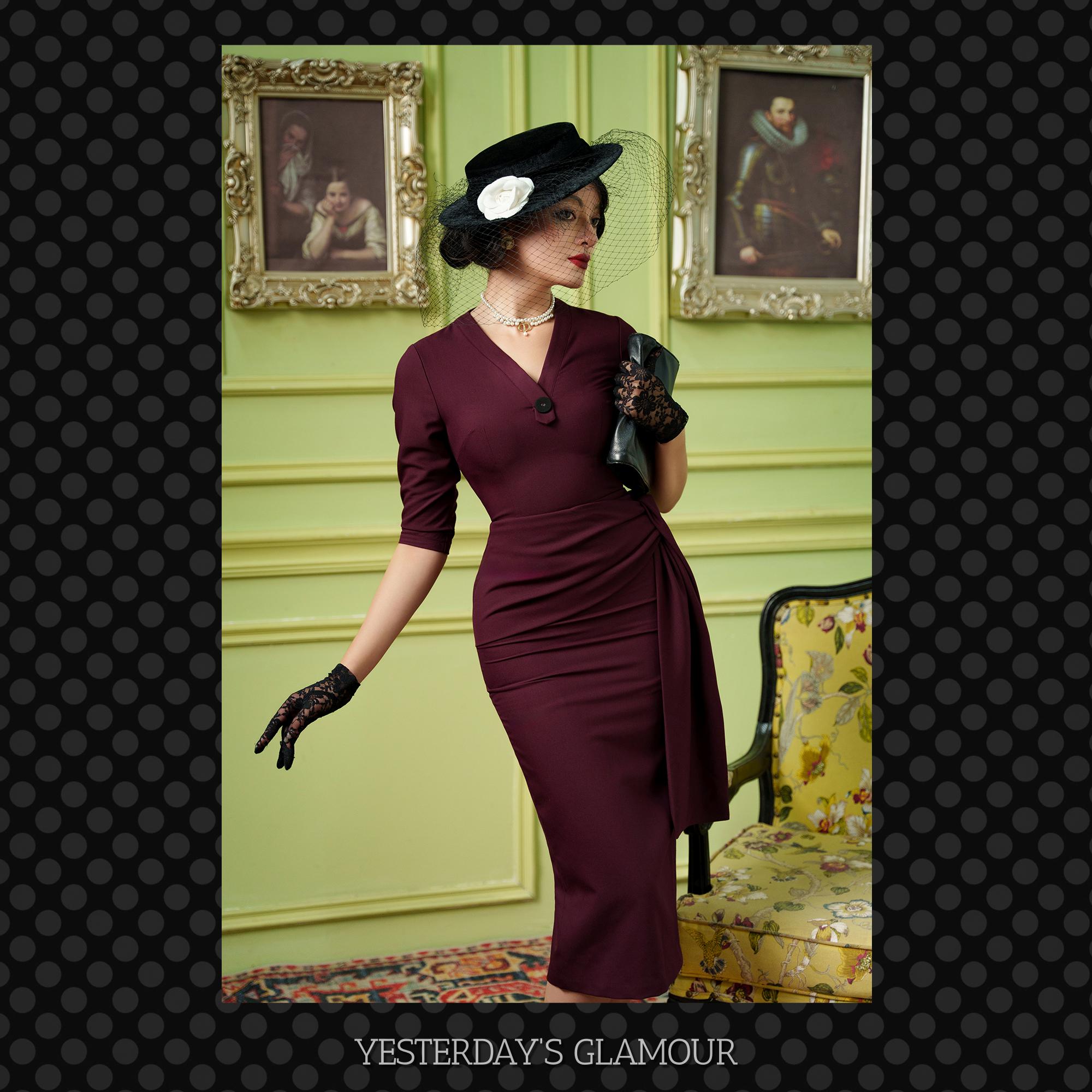 Retro Joan Tie Waist Dress | 1950s Vintage Pencil Dress | Old