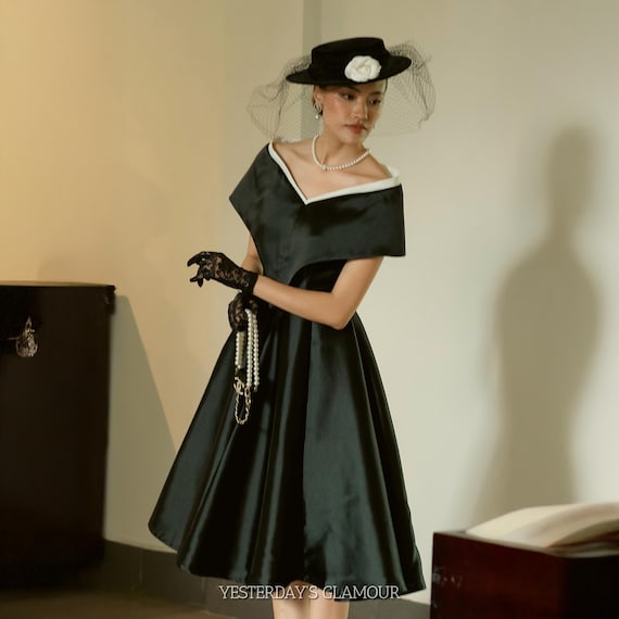 elegant vintage black dress Vintage Black Floral Short Sleeve Elegant Dress main image 0