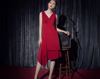 30th birthday dress code Anela Asymmetric Midi Dress - Navy