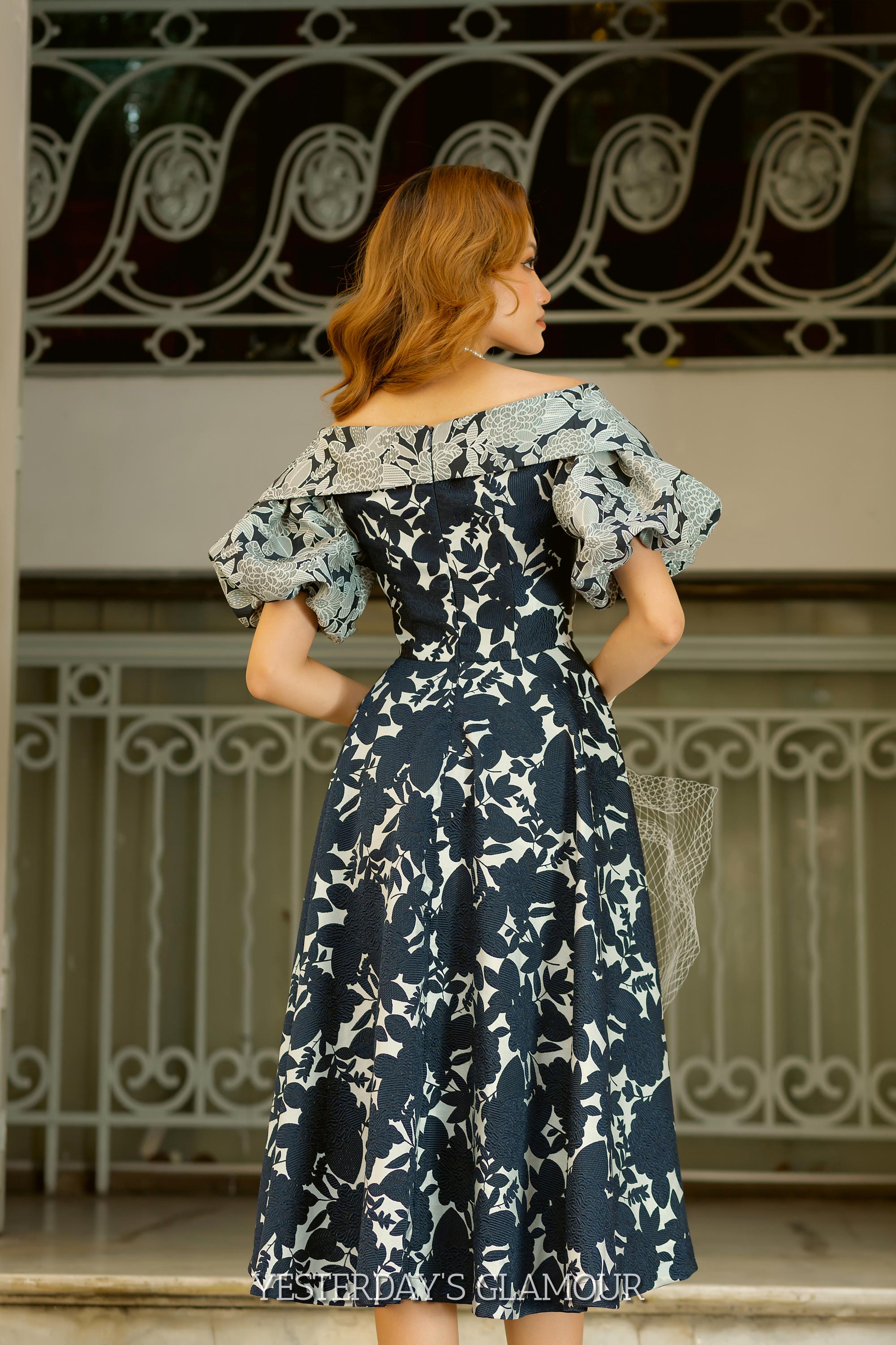 rixo evie midi dress Evie Silk Midi Dress in Bohemia Spot Deep Navy