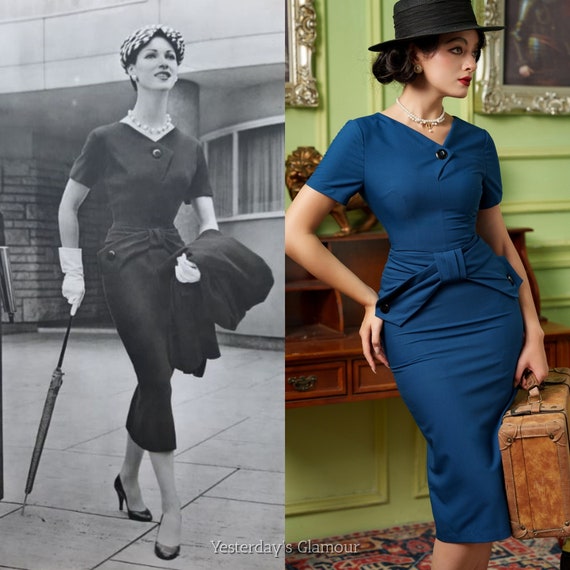 Gloria Feminine Pencil Dress With Asymmetric V-neck and Bow Pleated Waist -  Etsy