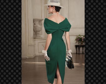 green pencil dress with sleeves Berylove Women Dark Green Work Dress Long Sleeve Pencil Velvet Holiday Dress, Dark Green / US2 main image 0
