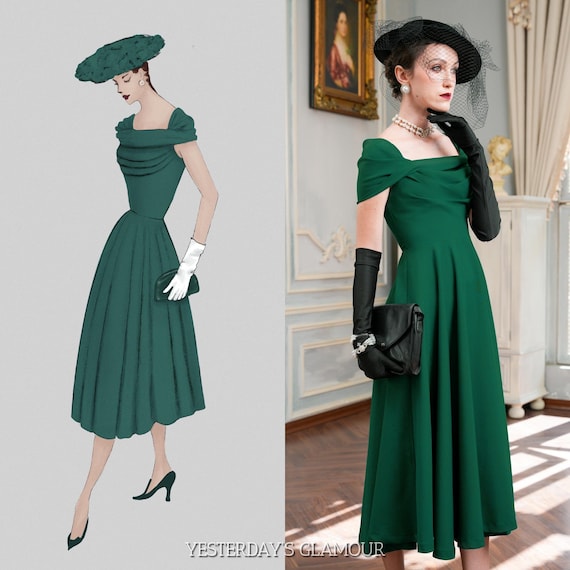 Vintage Style A-Line Dress - Elegant Twill Swing Dress