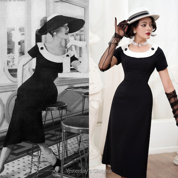 Side Volume Contrast Collar Dress 新品未使用 Judy Dress - 1950s Retro A-line Dress With Scoop Neck and Contrast