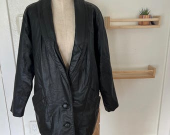 Vintage De-Bell by Alamo Uomo Black Leather Faux Fur Lined Blazer Jacket Mens M