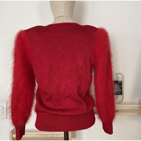 Vintage Red Angora Sweater Balloon Sleeves And Shoulder Pads View 2