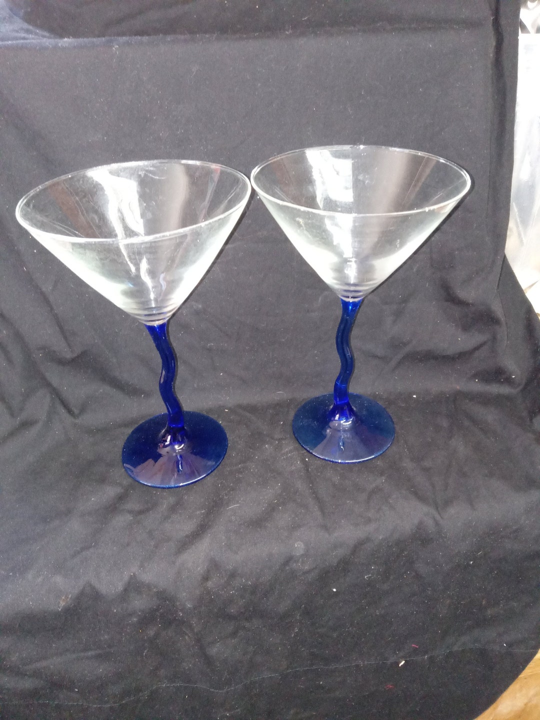 Crystal and Cobalt Blue Martini Glasses 2 for 10.99 Etsy