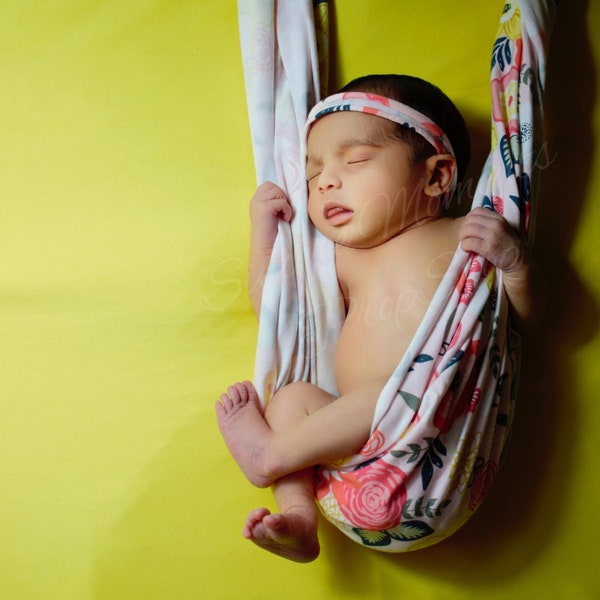 Floral newborn photography wrap and swing/hammock with optional headband