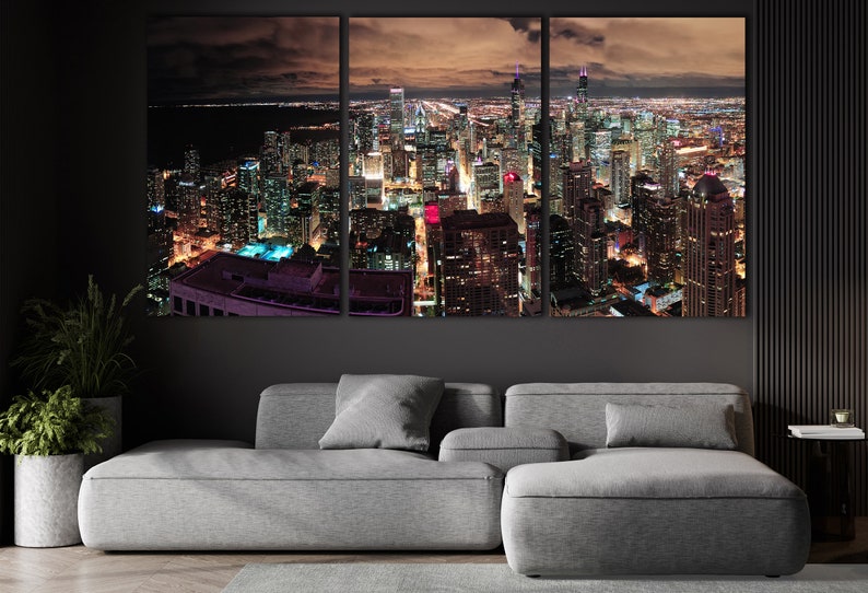 Chicago Wall Decor Urban Skyline Wall Art Huge Canvas Etsy