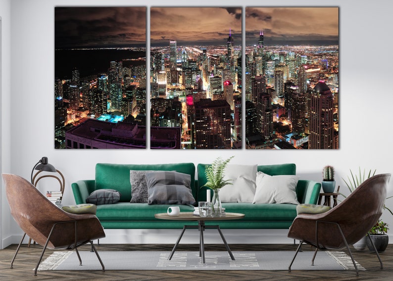 Chicago Wall Decor Urban Skyline Wall Art Huge Canvas Etsy