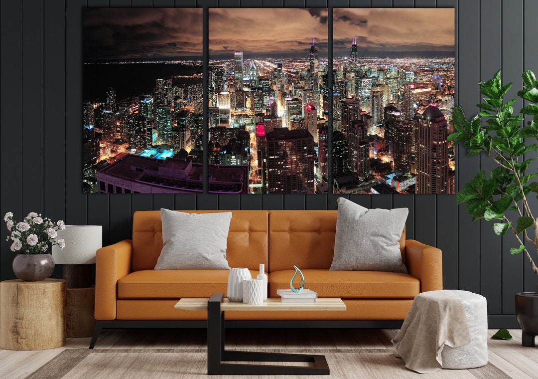 Chicago Wall Decor Urban Skyline Wall Art Huge Canvas Etsy