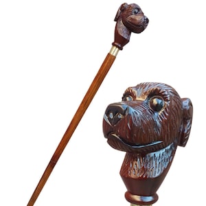 Designer Art Dog Head Handle Wooden Walking Stick Wooden Carving Handmade Design Dog Animal Walking Cane For Men Women Christmas Best Gift A