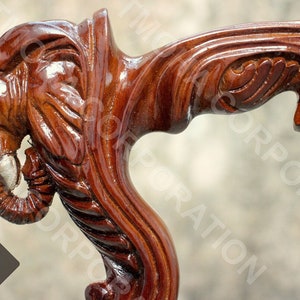 Handmade Carved Elephant Handle Ash Wood Walking Stick