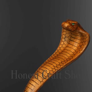 Hand Carved Cobra Snake Wooden Walking Stick - Unique Design