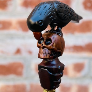 Crow & Skull Handle Wooden Walking Stick Handmade Carving Wooden Crow Skull Design Walking Cane For Men Women With Best Packing X_Mass Gift
