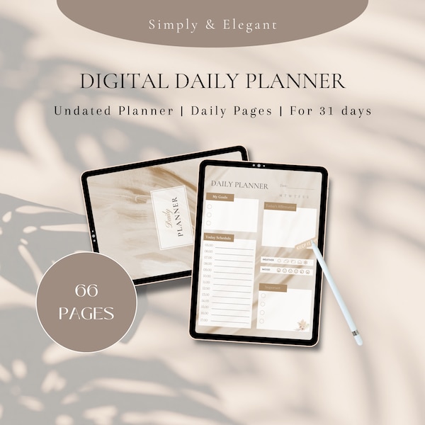 Beige Tender Aesthetic English Daily Planner Digital PDF Elegant