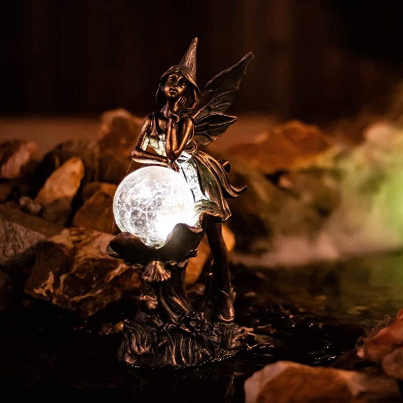 Solar Garden Fairy Statue Outdoor Bronze Fairy Sculptures Etsy