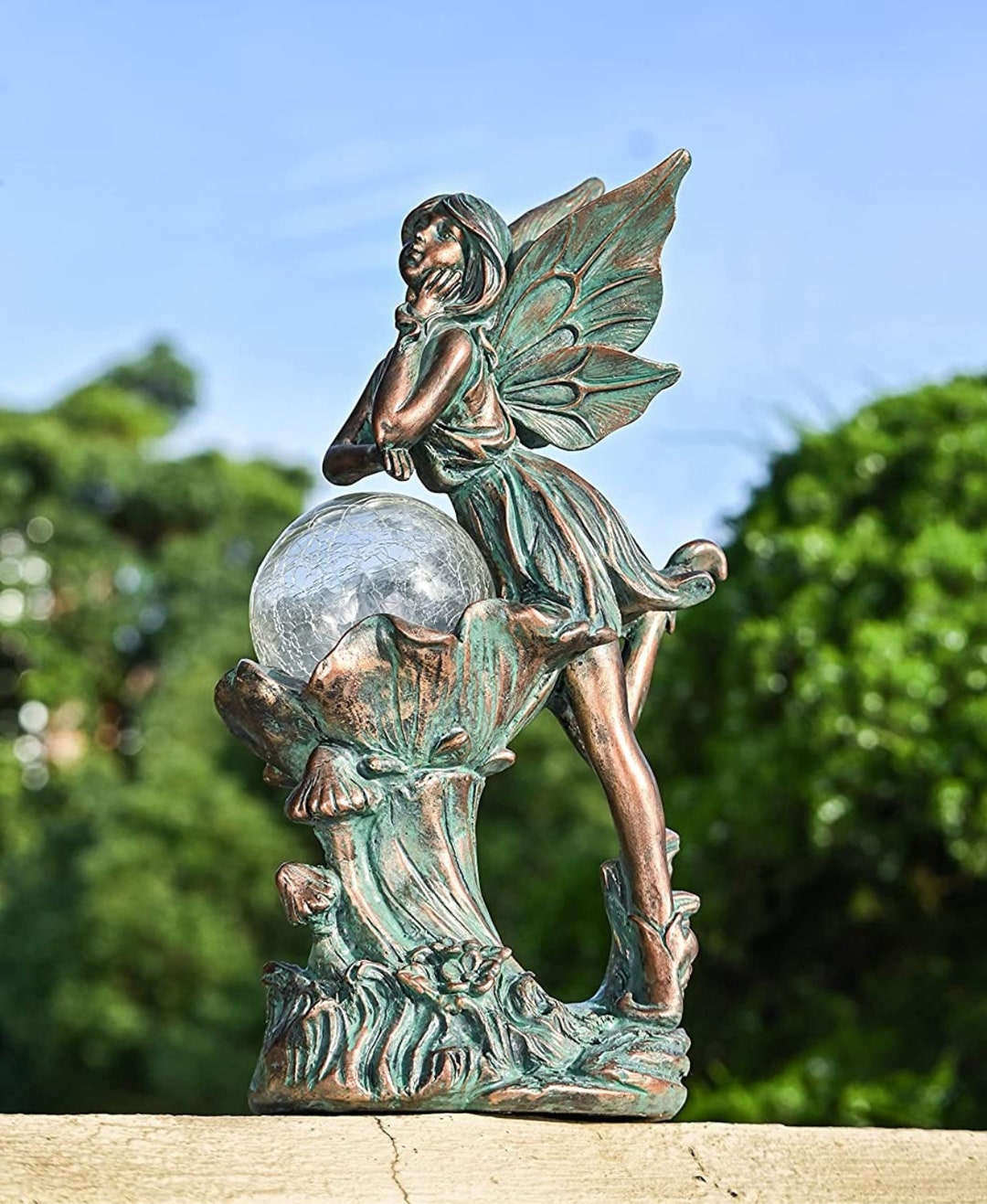 Solar Garden Fairy Statue Outdoor Bronze Fairy Sculptures Etsy