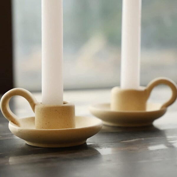 Ceramic Candle Holder With Handle Etsy