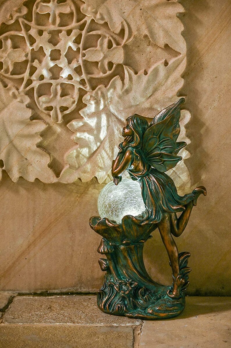 Solar Garden Fairy Statue Outdoor Bronze Fairy Sculptures Etsy