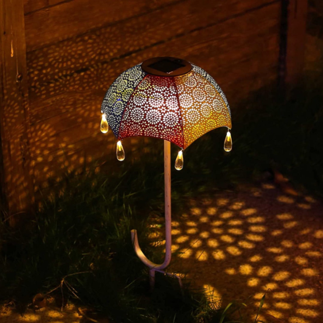 Umbrella Solar Lights Garden Decor Outdoor Patio Lawn Decor Etsy