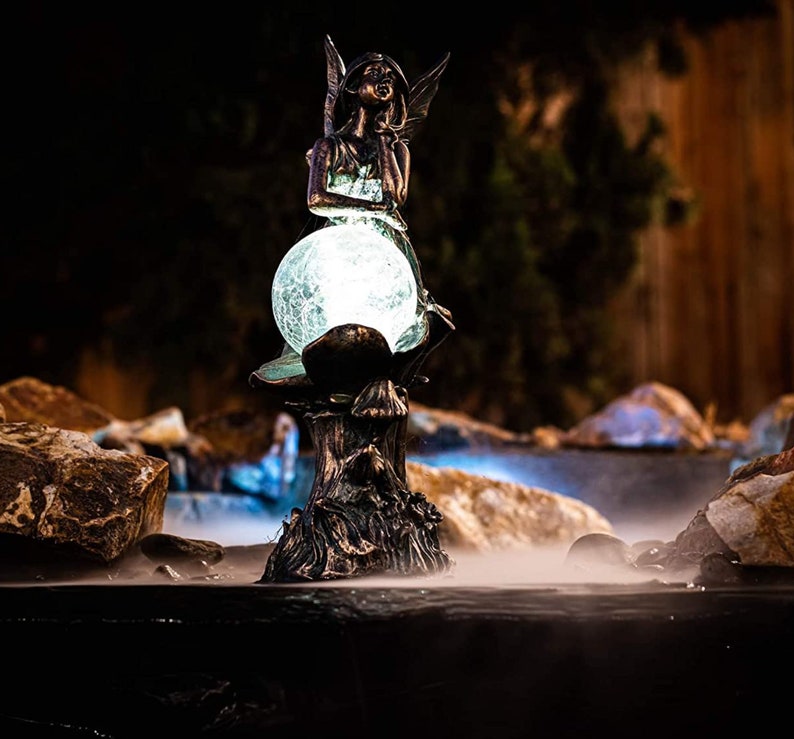 Solar Garden Fairy Statue Outdoor Bronze Fairy Sculptures Etsy