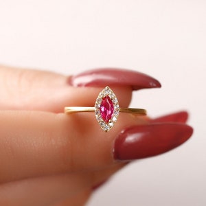14k Gold Marquise Ruby Ring: July Birthstone Promise Ring