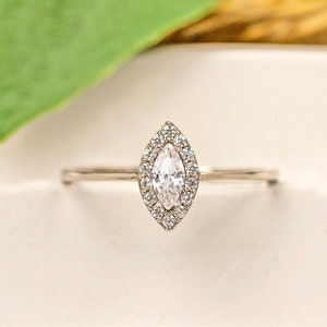 14k Solid Gold Marquise CZ Engagement Ring