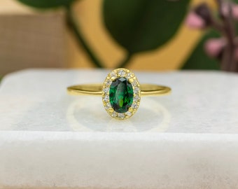 14k ovaal geslepen smaragd gouden ring, 18k Emerald verlovingsring, massief gouden ring, verlovingscadeau voor haar, ring voor moeder, Moederdag