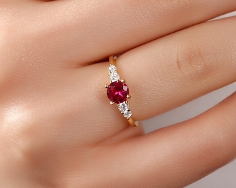 14k Round Ruby Ring • Round Cut Ruby Ring • Ruby Birthstone Ring • Solid Gold Ring • Gift For Her • Ring For Mom • Valentine Gift