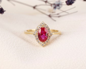 14k Gold Ruby Wedding Ring, Oval Cut Ruby Gold Ring, 18k Solid Gold Ruby Ring, Ruby Promise Ring, Anniversary Ring, Mothers Day