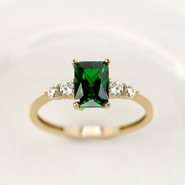 14k Gold Octagon Cut Emerald Ring • 18k Emerald Engagement Ring • Solid Gold Ring • Engagement Gift For Her • Ring For Mom • Mothers Day