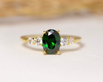 14k Gold Oval Cut Emerald Ring, 18k Emerald Engagement Ring, Emerald Gemstone Ring, Solid Gold Ring, Ring For Mom, Mothers Day