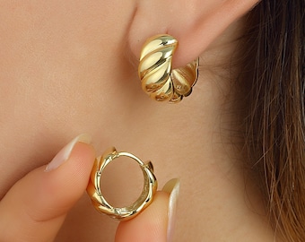14K Gold Croissant Hoop Earrings: Handmade Spiral Jewelry