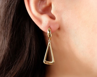 14K Triangle Dangle Earrings, Solid Gold Triangle Dangle Earrings, Engagement Earrings , Gift For Her, Earrings For Mom, Mothers Day