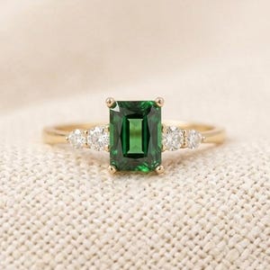 Octagon Cut Emerald Ring • Solid Gold Engagement Ring