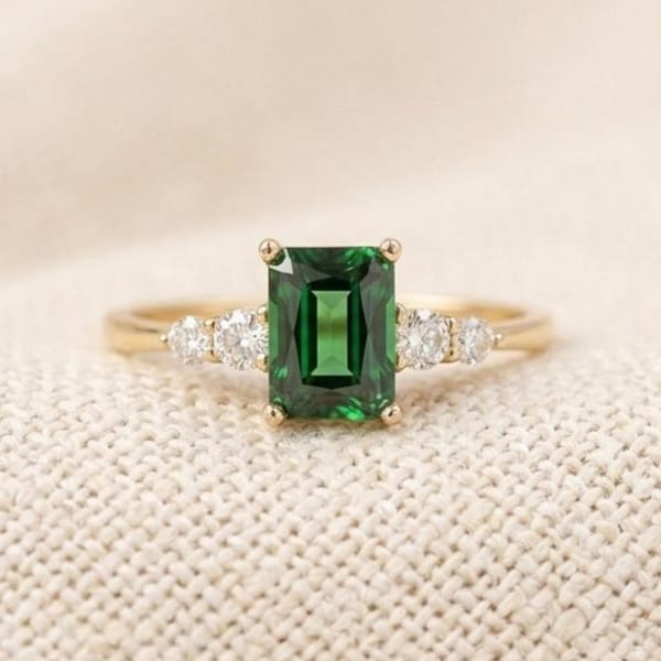 Octagon Cut Emerald Ring • Solid Gold Engagement Ring