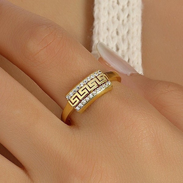 14k Gold Celtic Ring, 18k Solid Gold Greek Wedding Ring, 14k Solid Gold Ring, Celtic Ring Women, Gold Greek Key Ring, Mothers Day