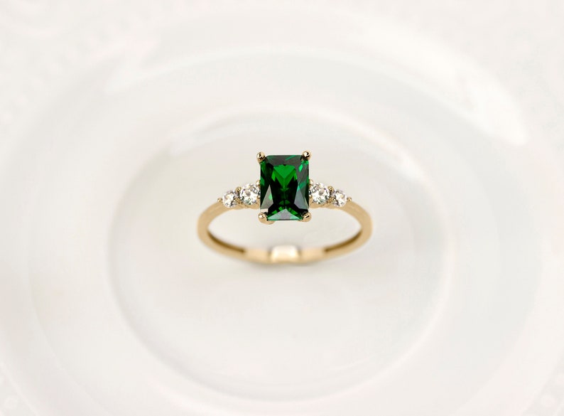 14k Gold Octagon Cut Emerald Ring 18k Emerald Engagement Ring Solid Gold Ring Engagement Gift For Her Ring For Mom Mothers Day image 1