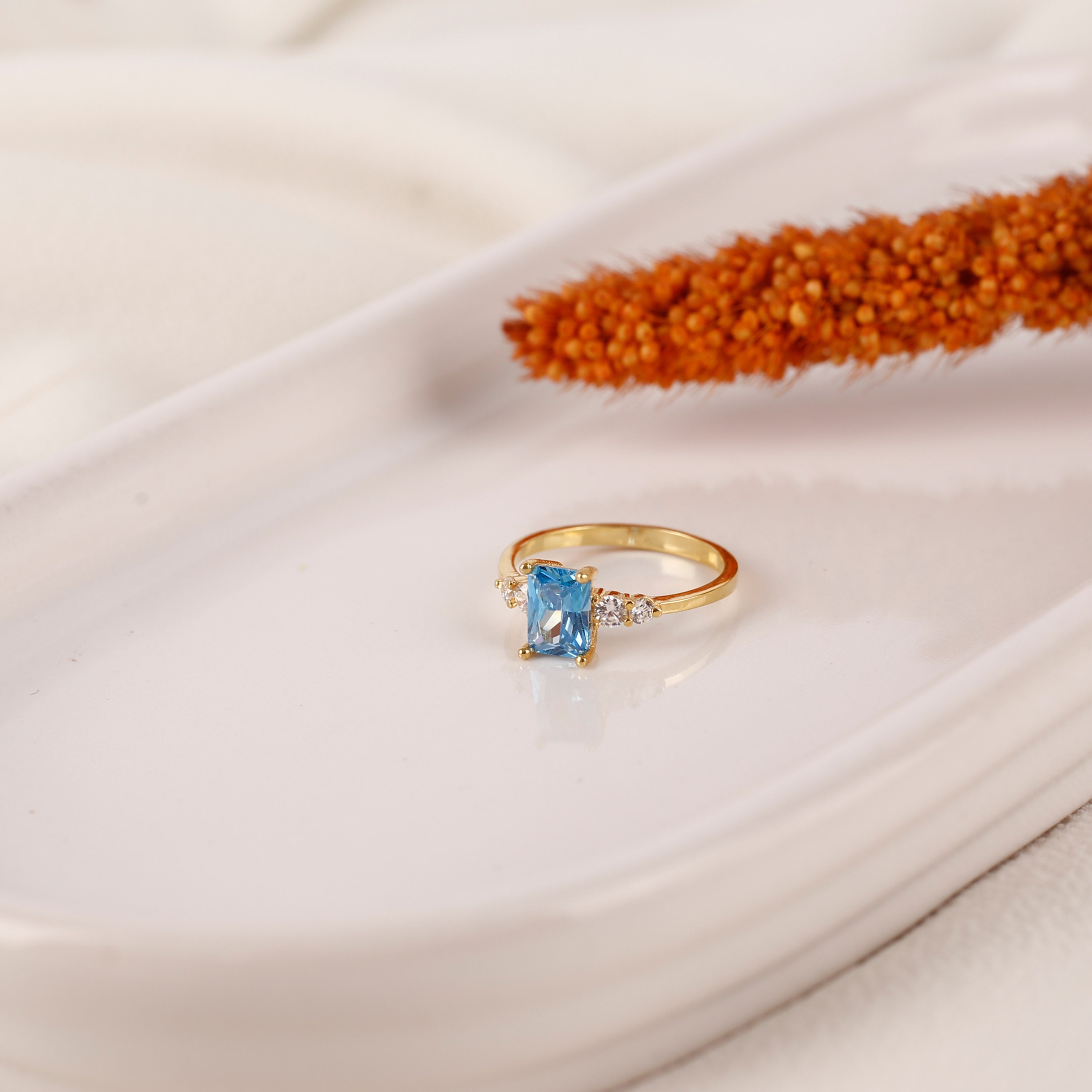 Octagon Cut Topaz Gold Ring, 18k Topaz Wedding Ring, Engagement Rings