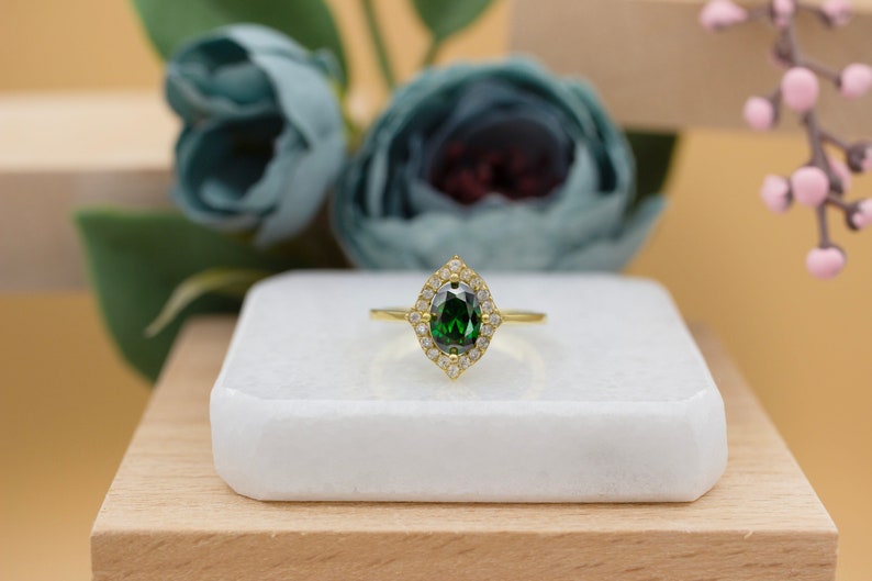Gold Oval Emerald Ring, 14k Emerald Wedding Ring, Solid Gold Emerald Ring, 18k Emerald Promise Ring, Anniversary Ring, Mothers Day image 2