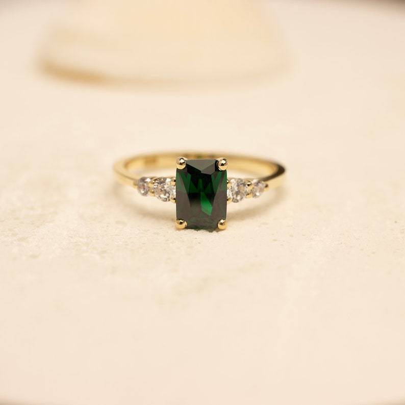 14k Gold Octagon Cut Emerald Ring 18k Emerald Engagement Ring Solid Gold Ring Engagement Gift For Her Ring For Mom Mothers Day image 4