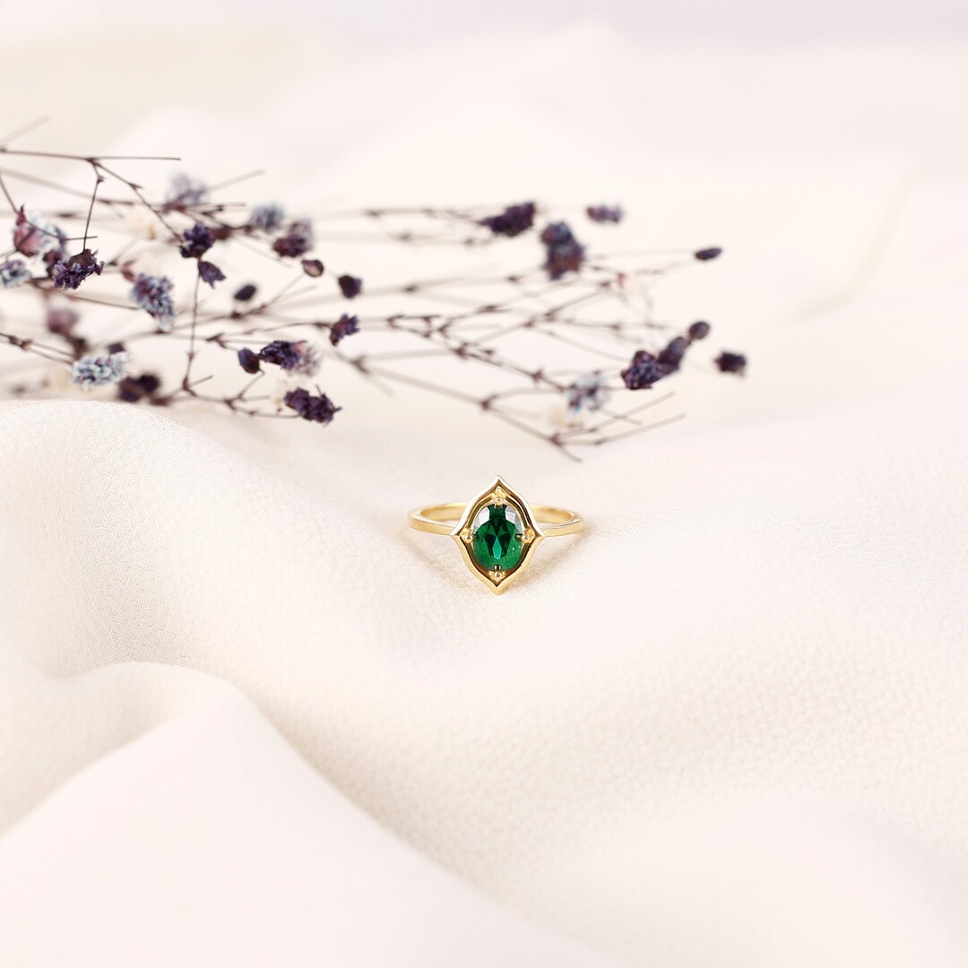 Oval Emerald Ring, Emerald Wedding Ring, Solid Gold Emerald Ring, 14k ...