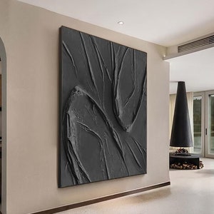 Black Textured Wabi Sabi Art Black Wall Art Black Minimalist Abstract Painting on Canvas Painting Neutral Black Painting
