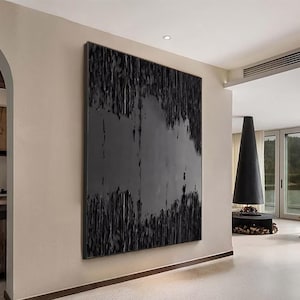 Black Textured Wabi Sabi Art Black Wall Art Black Minimalist Abstract Painting on Canvas Painting Neutral Black Painting