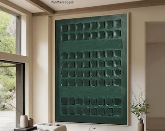 Gran pintura abstracta con textura verde, arte mural Wabi Sabi sobre lienzo