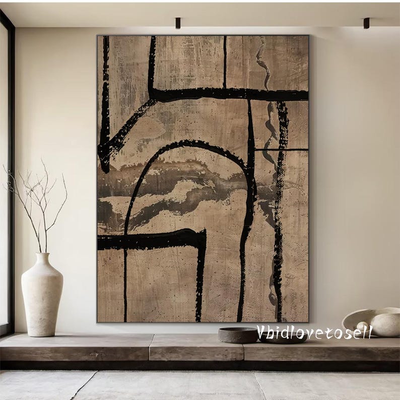 Large Beige & Black Wabi Sabi Abstract Painting on Canvas - Etsy